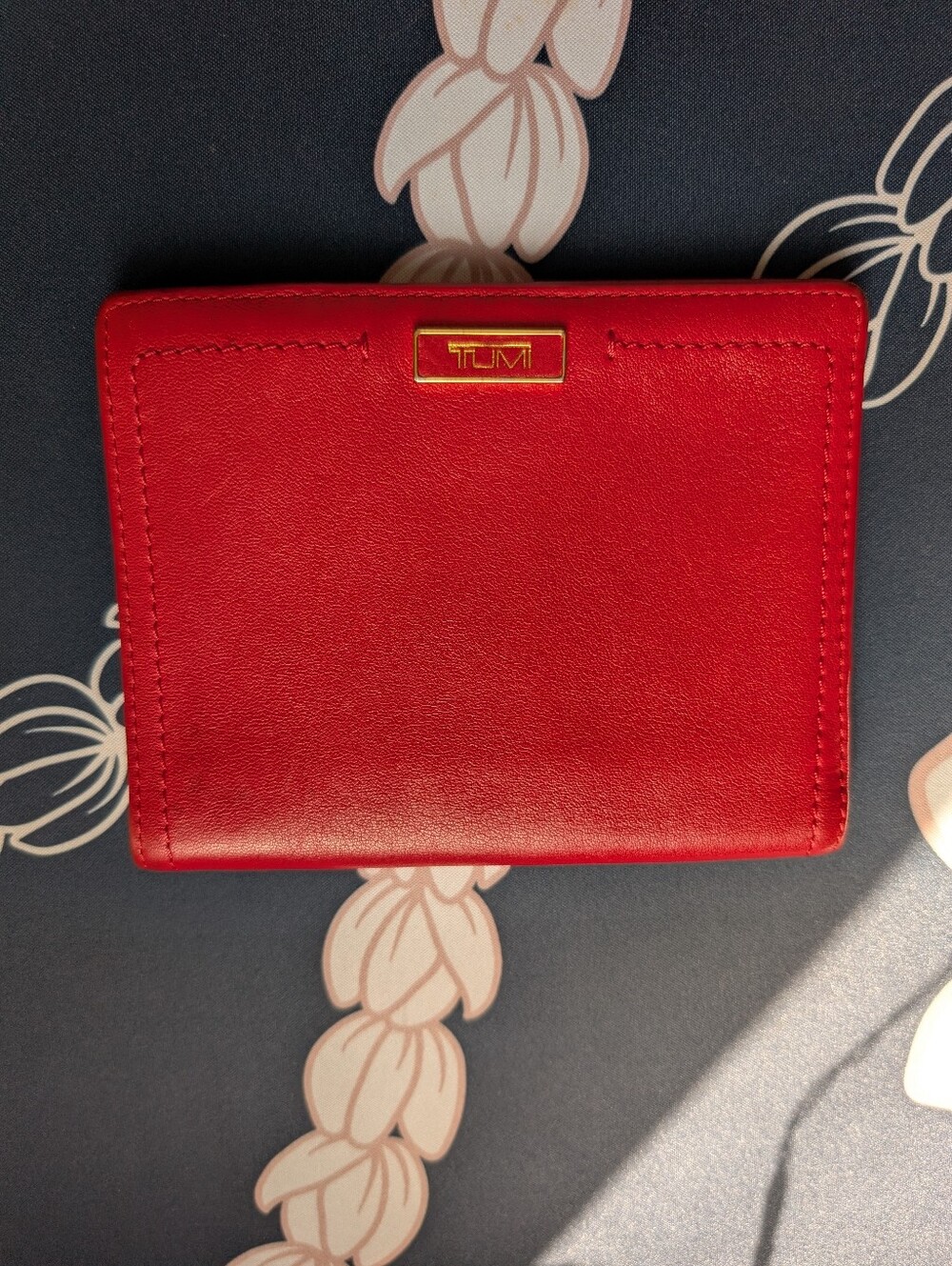 Authentic Tumi Red Leather Compact Wallet with Gold Logo